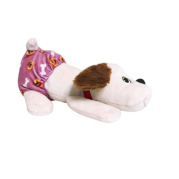 Pound Puppies Newborns Plush 2023 White Puppy Brown Ears Dog W/ Purple Diaper 8" - Picture 2 of 4